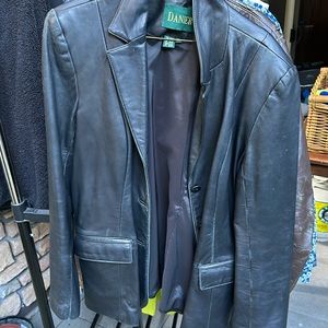 DANIER vintage unisex black leather blazer size 14/16
